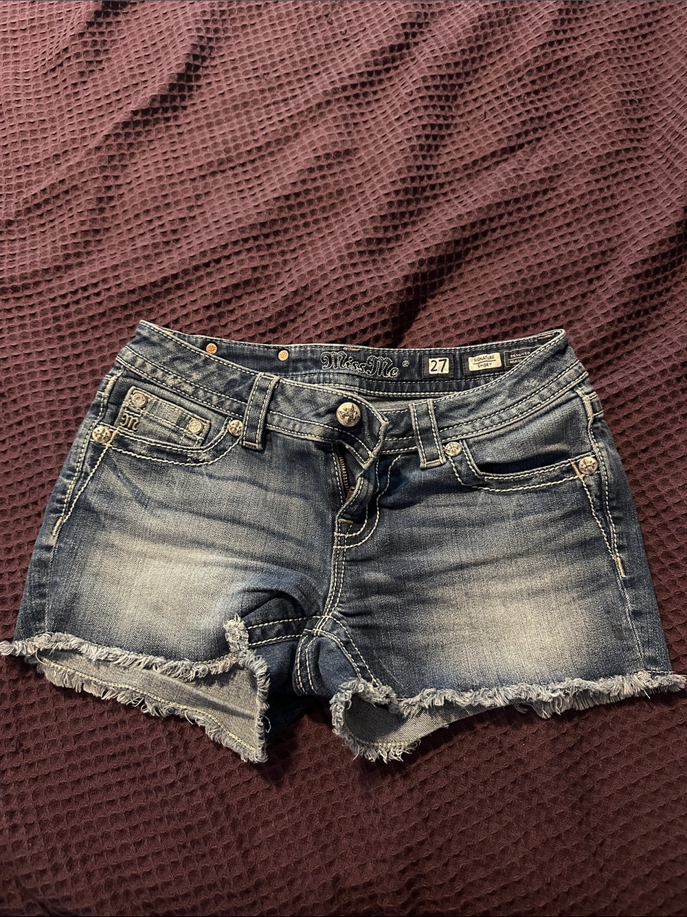Miss Me Distressed Denim Jean Shorts - Blue
